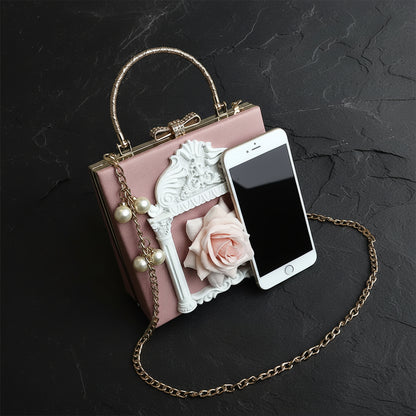 Vintage Ornate Rose & Gilded Baroque Frame Women's Faux Leather Crossbody Handbag