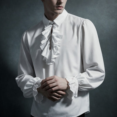 Dark Regency Ruffled Poet Shirt | Gothic Victorian High-Collar Blouse