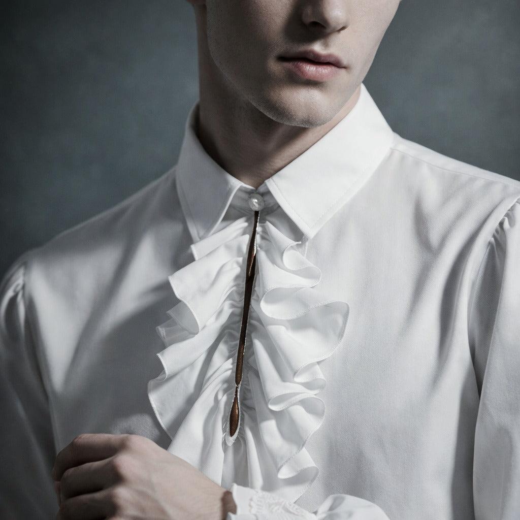 Dark Regency Ruffled Poet Shirt | Gothic Victorian High-Collar Blouse