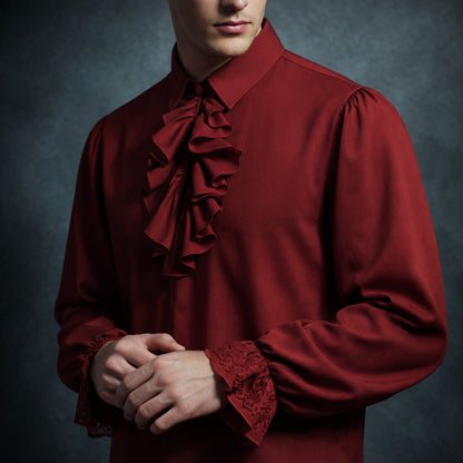 Dark Regency Ruffled Poet Shirt | Gothic Victorian High-Collar Blouse