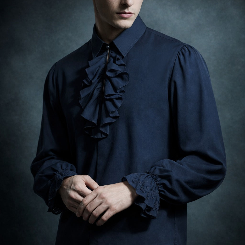 Dark Regency Ruffled Poet Shirt | Gothic Victorian High-Collar Blouse