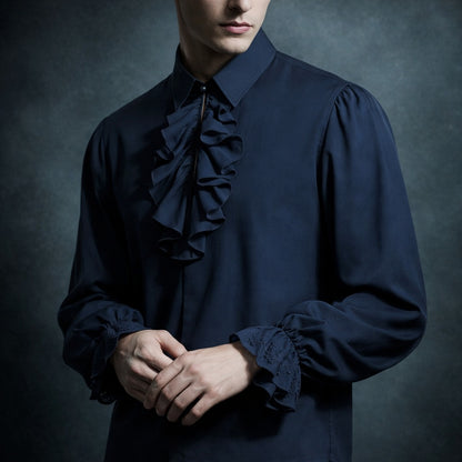 Dark Regency Ruffled Poet Shirt | Gothic Victorian High-Collar Blouse