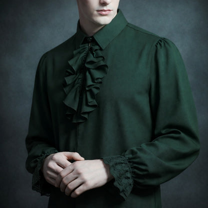 Dark Regency Ruffled Poet Shirt | Gothic Victorian High-Collar Blouse