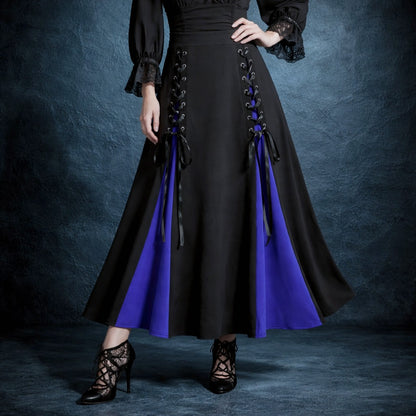 Victorian Gothic Women's Lace-Up A-Line Skirt with Elegant Godet Panels