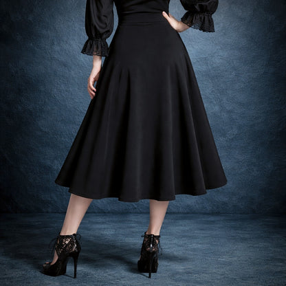 Victorian Gothic Women's Lace-Up A-Line Skirt with Elegant Godet Panels