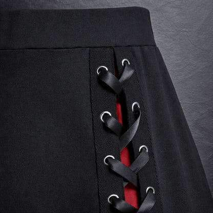 Victorian Gothic Women's Lace-Up A-Line Skirt with Elegant Godet Panels