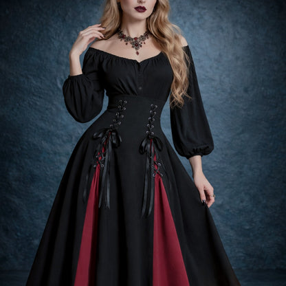 Victorian Gothic Women's Lace-Up A-Line Skirt with Elegant Godet Panels
