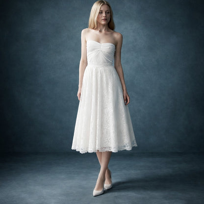 Women's Vintage Romantic White Lace Bridal A-Line Wedding Midi Skirt