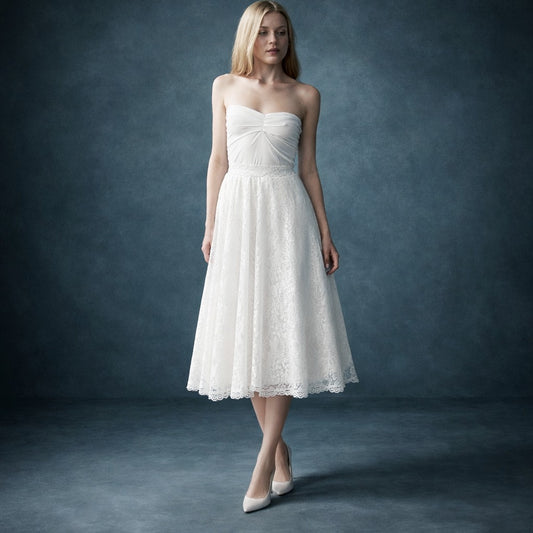 Women's Vintage Romantic White Lace Bridal A-Line Wedding Midi Skirt