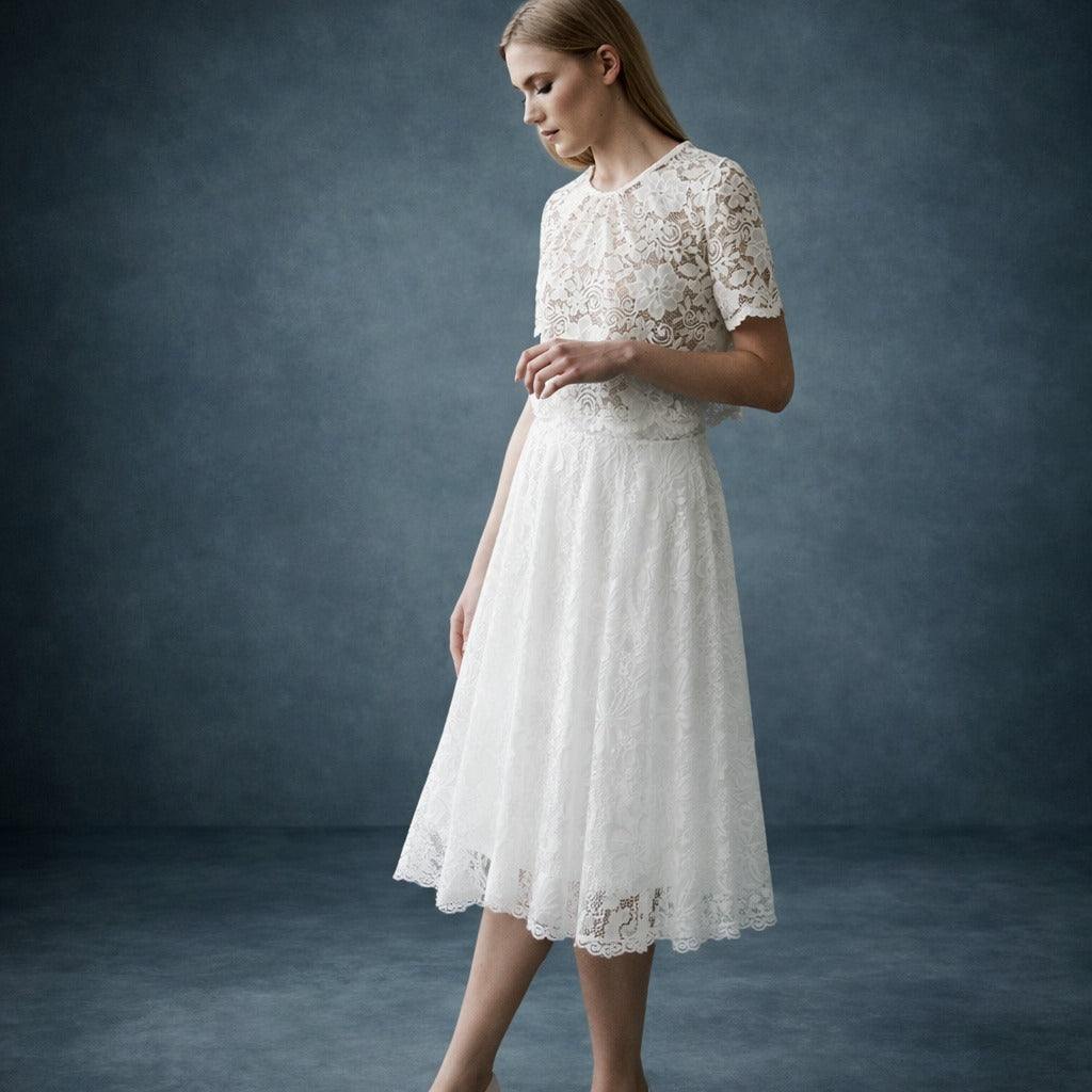 Women's Vintage Romantic White Lace Bridal A-Line Wedding Midi Skirt