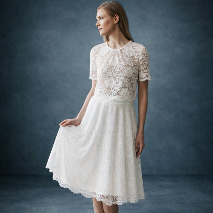Women's Vintage Romantic White Lace Bridal A-Line Wedding Midi Skirt