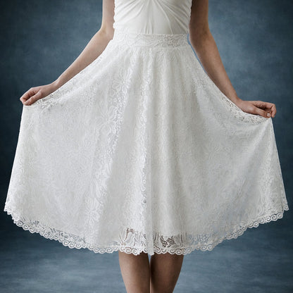 Women's Vintage Romantic White Lace Bridal A-Line Wedding Midi Skirt