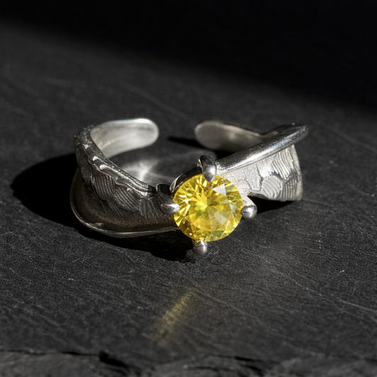 925 Sterling Silver Harry Potter Golden Snitch Women's Ring with Yellow Zircon