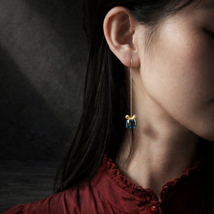 925 Sterling Silver Colorful Crystal Glass Christmas Presents Drop Earrings