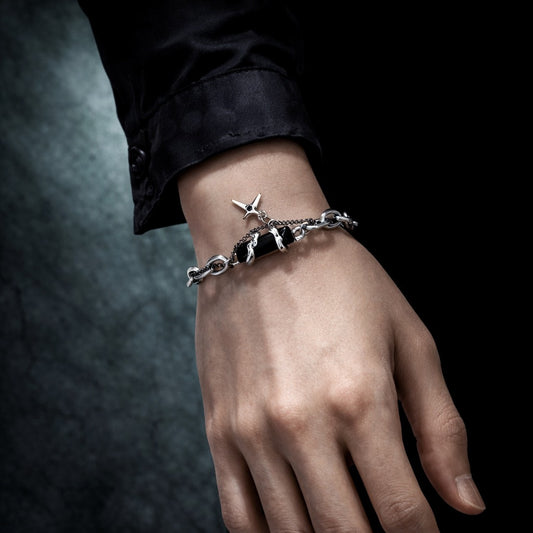 Men's Gothic Black Zircon Star Chain Bracelet