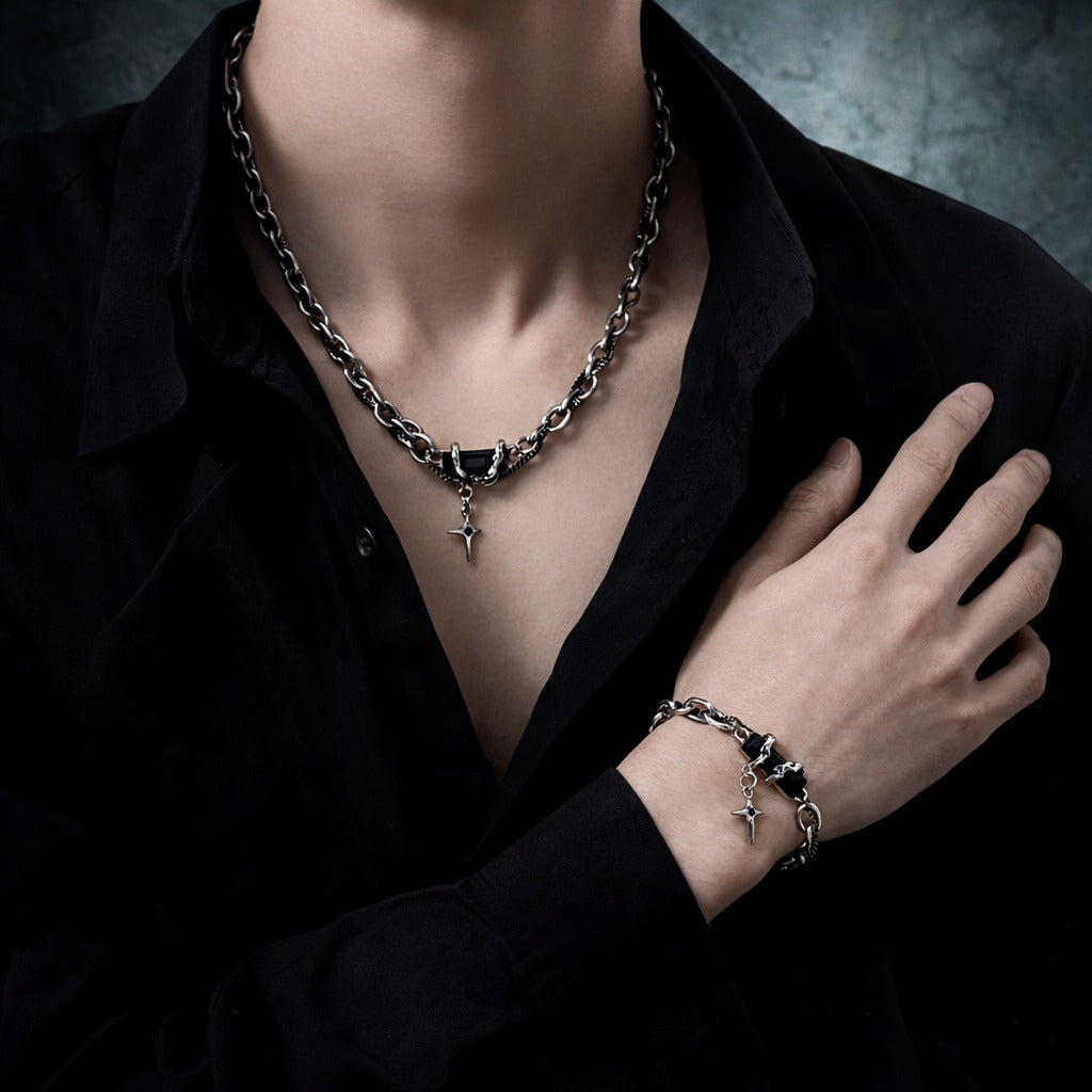 Men's Gothic Black Zircon Star Chain Bracelet