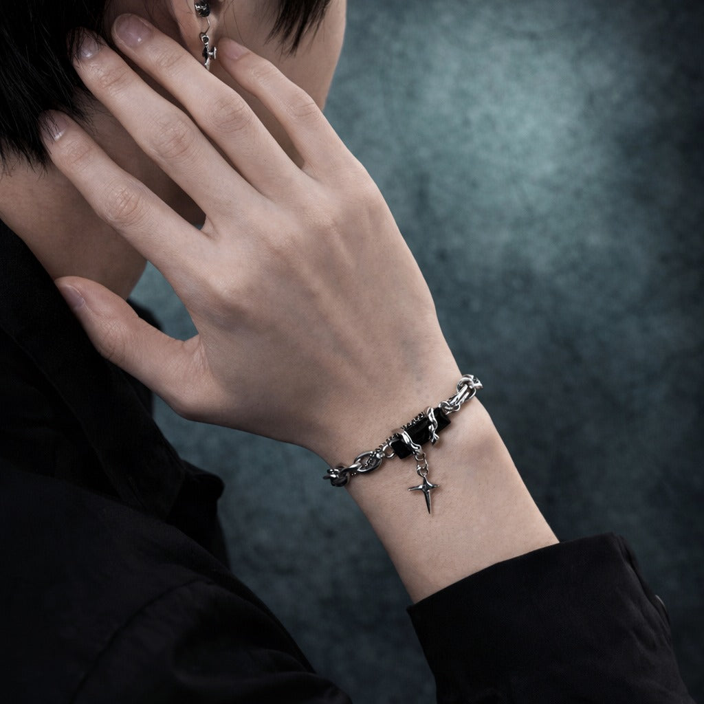 Men's Gothic Black Zircon Star Chain Bracelet