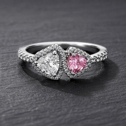 925 Sterling Silver Pandora Replica Halo Double Heart Zircon Ring