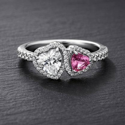 925 Sterling Silver Pandora Replica Halo Double Heart Zircon Ring