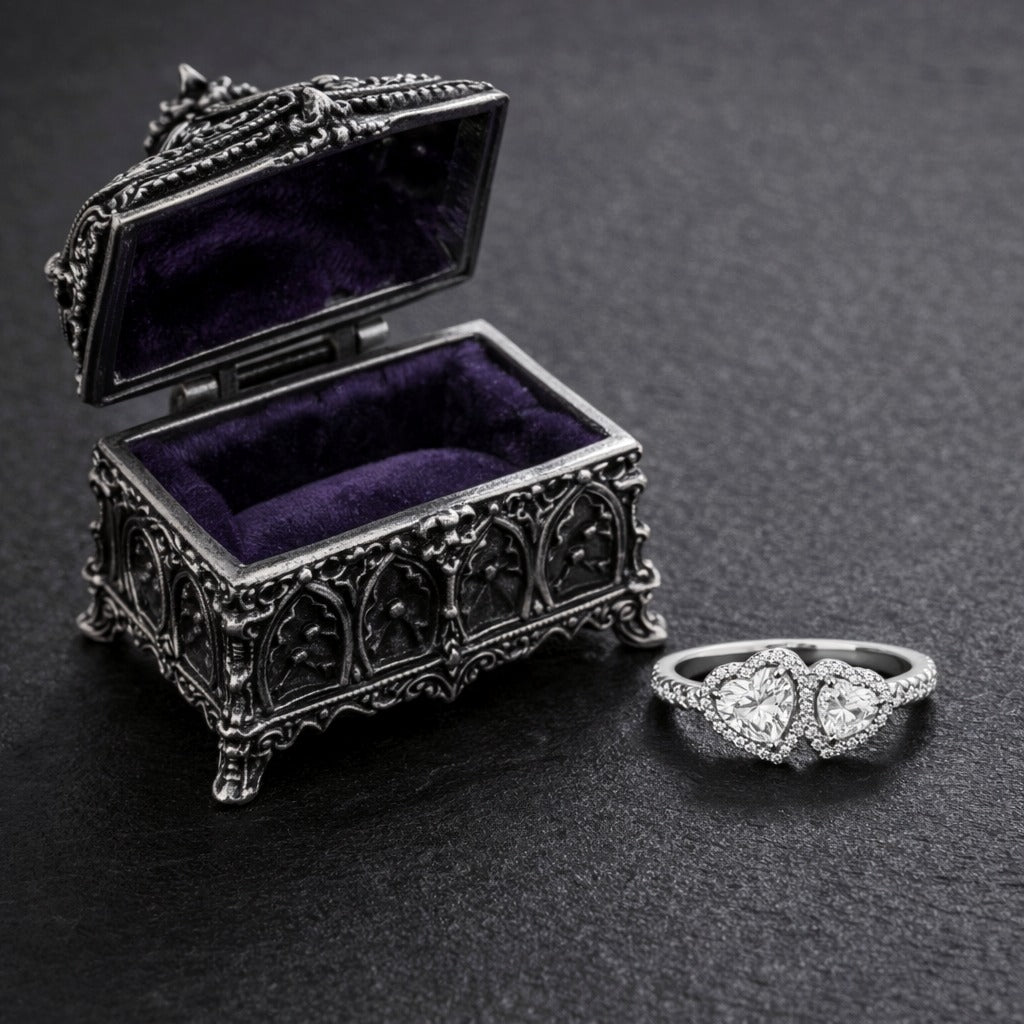 925 Sterling Silver Pandora Replica Halo Double Heart Zircon Ring