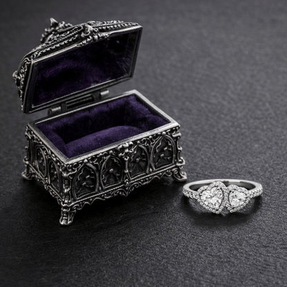 925 Sterling Silver Pandora Replica Halo Double Heart Zircon Ring