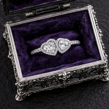 925 Sterling Silver Pandora Replica Halo Double Heart Zircon Ring