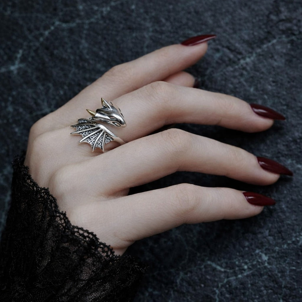 925 Sterling Silver Fourth Wing Dragon Themed Women's Ring