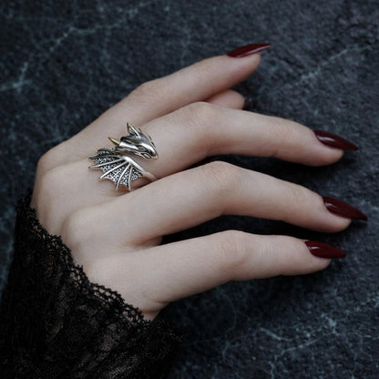 925 Sterling Silver Fourth Wing Dragon Themed Women's Ring
