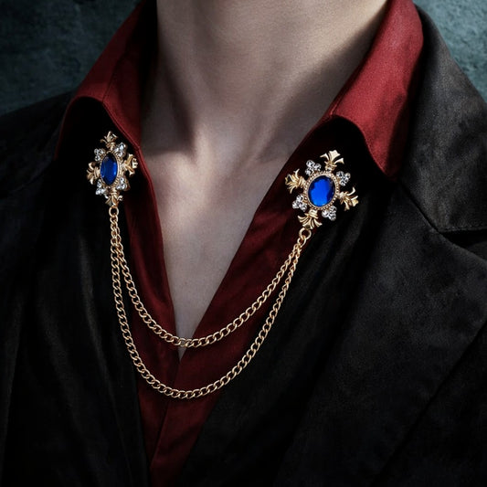 Men's Vintage Double Tassel Chain Crystal Baroque Style Brooch