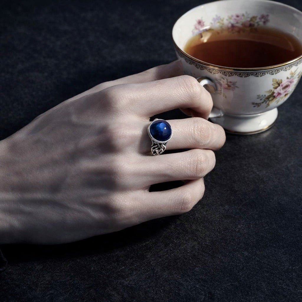 925 Sterling Silver Victorian Opal or Natural Lapis Lazuli Solitaire Ring