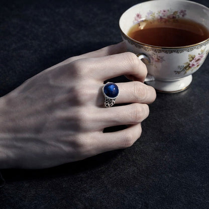 925 Sterling Silver Victorian Opal or Natural Lapis Lazuli Solitaire Ring
