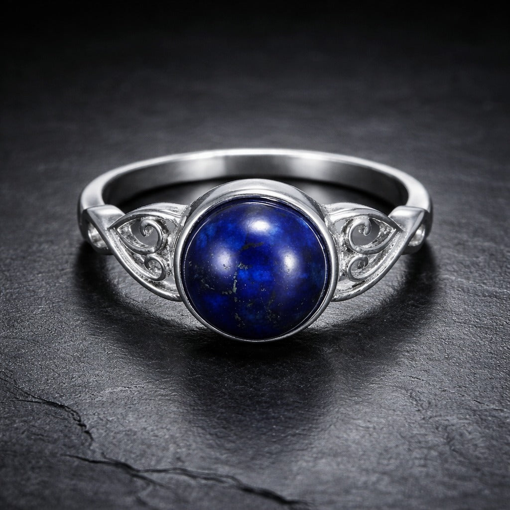 925 Sterling Silver Victorian Opal or Natural Lapis Lazuli Solitaire Ring