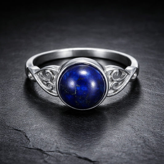 925 Sterling Silver Victorian Opal or Natural Lapis Lazuli Solitaire Ring