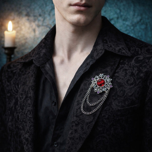 Men's Retro Baroque Style Crystal Brooch Vintage Tassel Chain Brooch