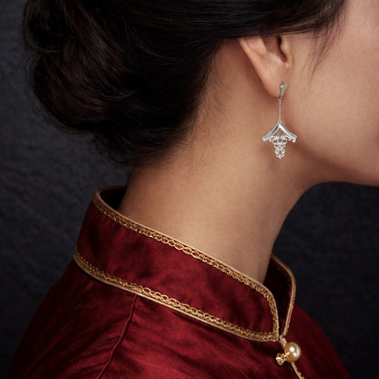 925 Sterling Silver Pagoda Eave Mother of Pearl Women's Drop Earrings