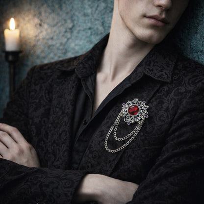 Men's Retro Baroque Style Crystal Brooch Vintage Tassel Chain Brooch