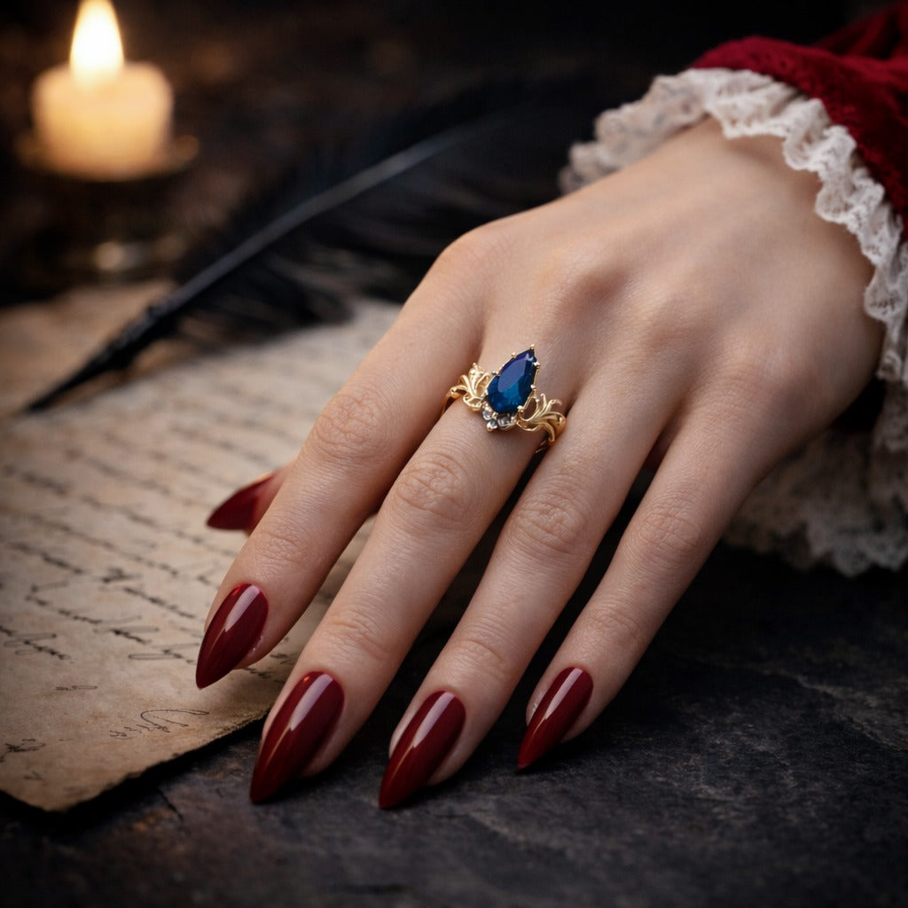 Women's Sapphire Blue Marquise Silver Ring with Clear Zircon Stones