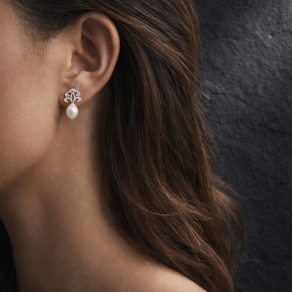 925 Sterling Silver Women's Vintage Filigree & Natural Pearl Water Drop Earrings