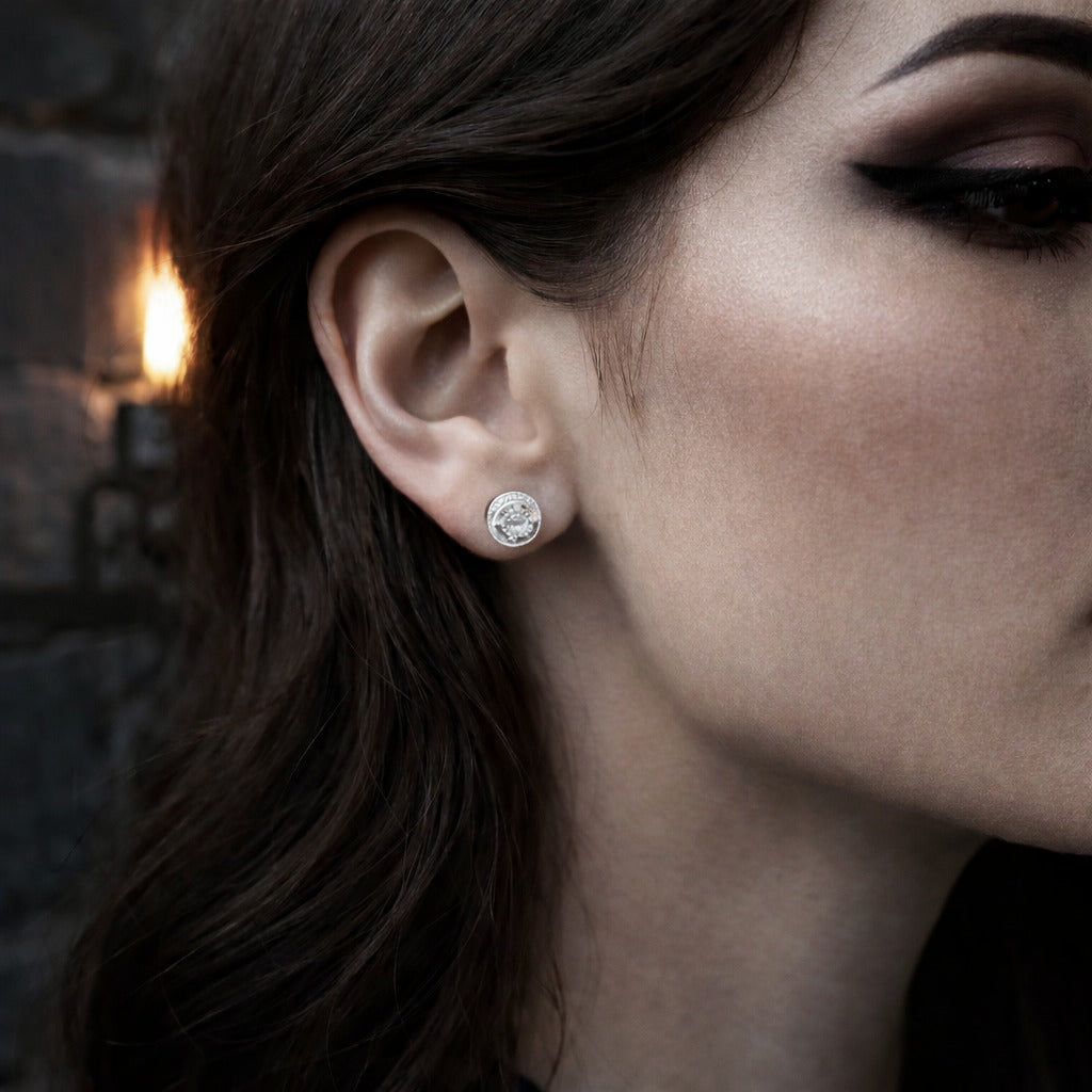 925 Sterling Silver Round & Baguette-Cut Diamond Love Knot Stud Earrings