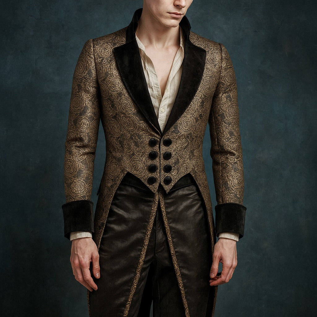 Renaissance Aristocrat Men’s Embroidered Brocade Tailcoat Jacket