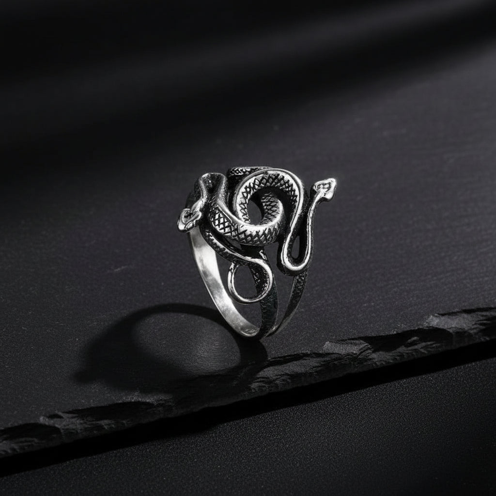 925 Sterling Silver Gothic Vintage Double Snake Ring