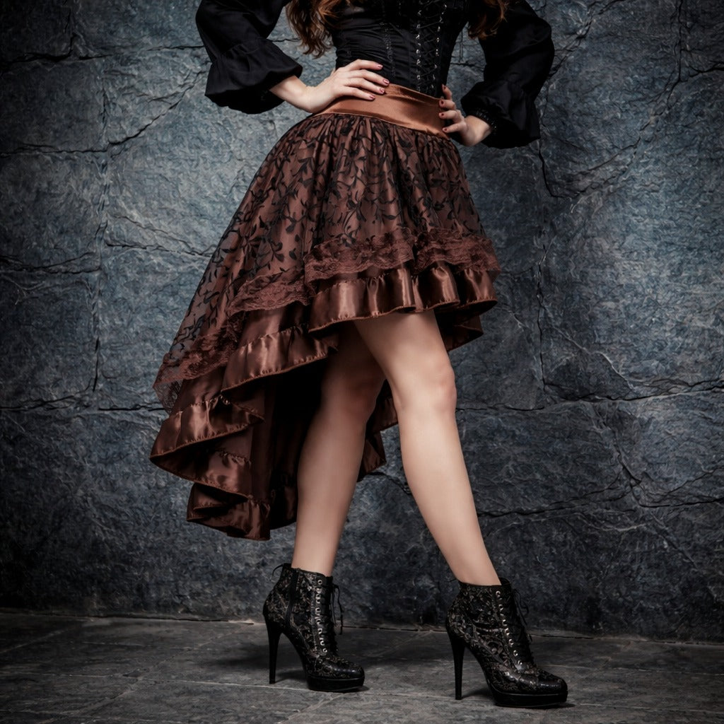 Women's Steampunk High-Low Victorian Pirate Skirt with Lace Trim