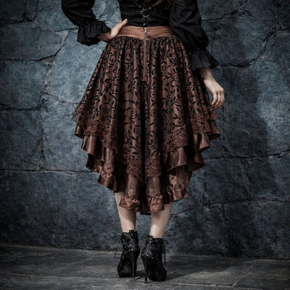 Women's Steampunk High-Low Victorian Pirate Skirt with Lace Trim