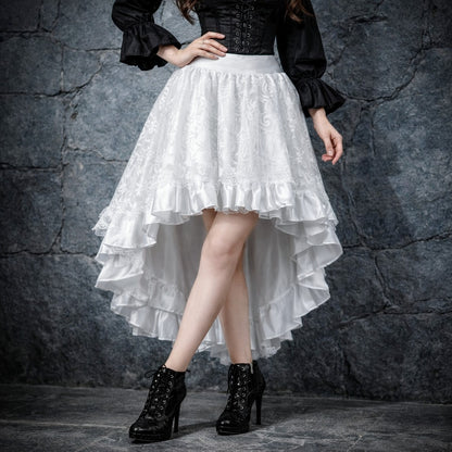 Women's Steampunk High-Low Victorian Pirate Skirt with Lace Trim