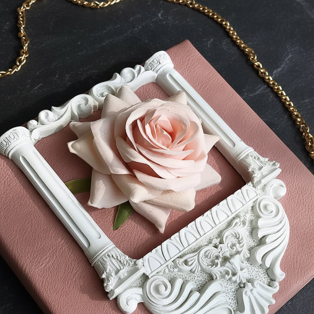 Vintage Ornate Rose & Gilded Baroque Frame Women's Faux Leather Crossbody Handbag