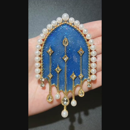 Women's Celestial Night Sky Enamel Brooch with Pearl Studded Arch Window